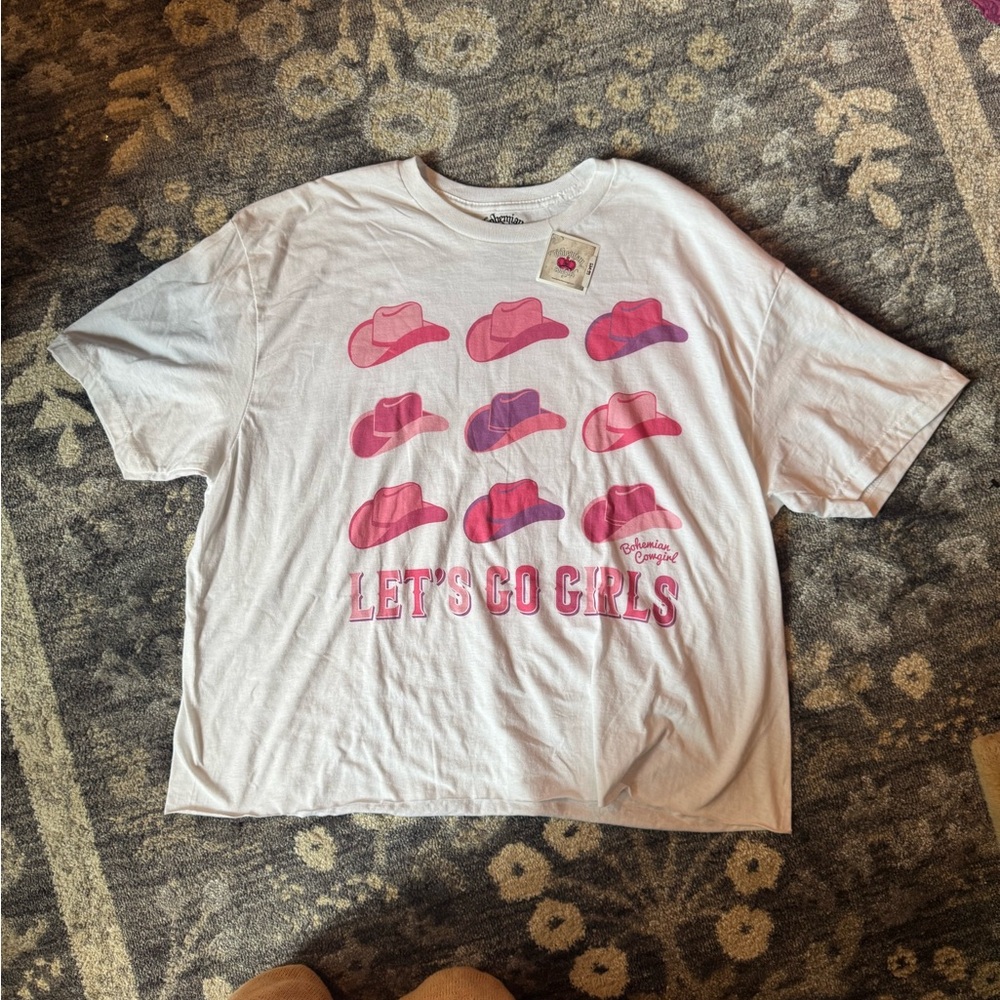 Bohemian Cowgirl “Let’s Go Girls” White and Pink Graphic Tee